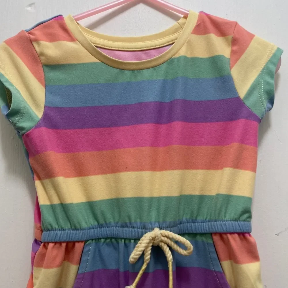 Kidgets Rainbow Stripe‎ Romper Baby Girls 18M Short Sleeve Elastic Waist Pocket
